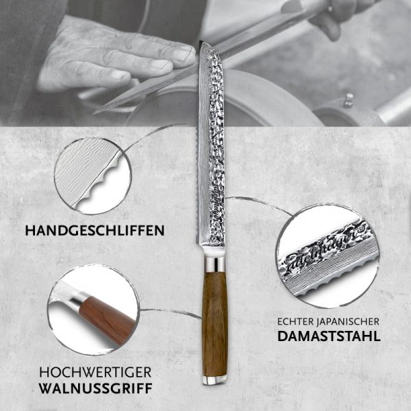 Damascus bread knife features
