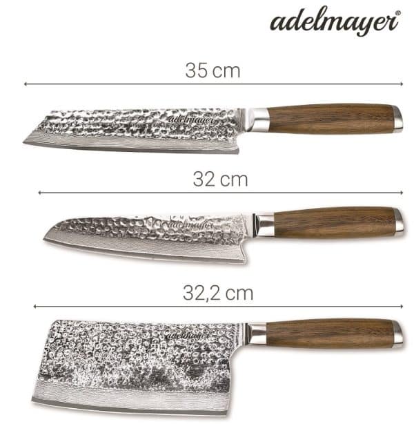 adelmayer® damastmesser set nihon 3 teiliges messerset aus japanischem damast stahl: kiritsuke messer, santoku messer, nakiri messer