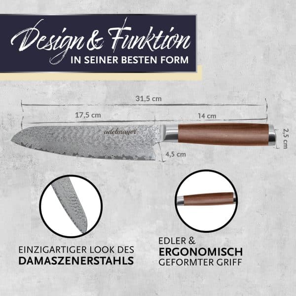 Damastkochmesser mit ergonomischem Griff.