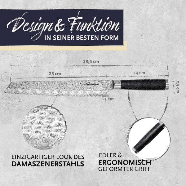 Damastküchenmesser mit ergonomischem Griff.