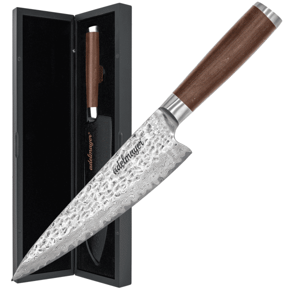 Damascus knife with wooden handle in gift box