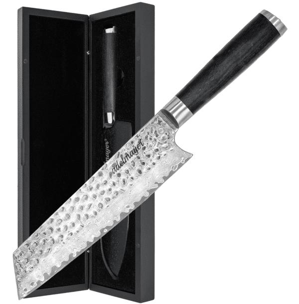 Damascus chef's knife with box.
