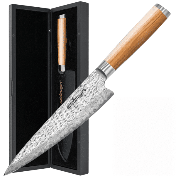 Damascus knife with wooden handle in gift box