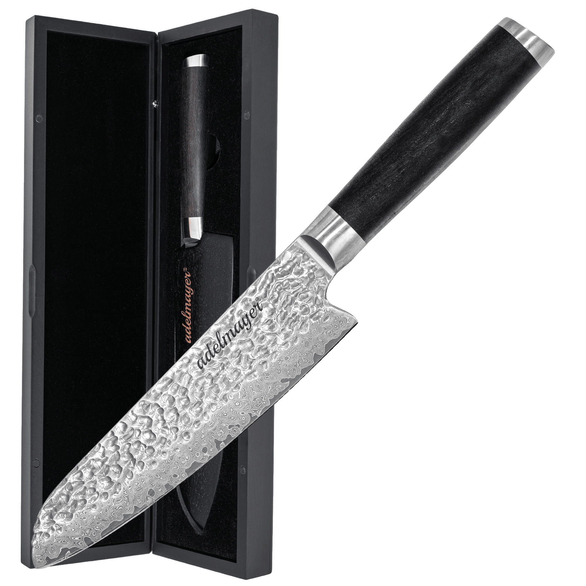 Damascus chef&apos;s knife in an elegant box.