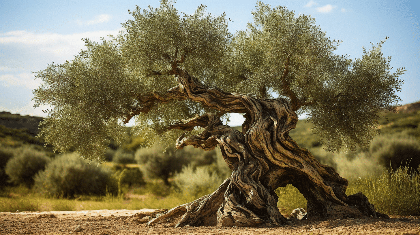 Alter knorriger Olivenbaum in Landschaft