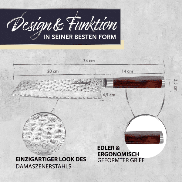 Damaststahl Küchenmesser mit edlem Griff.