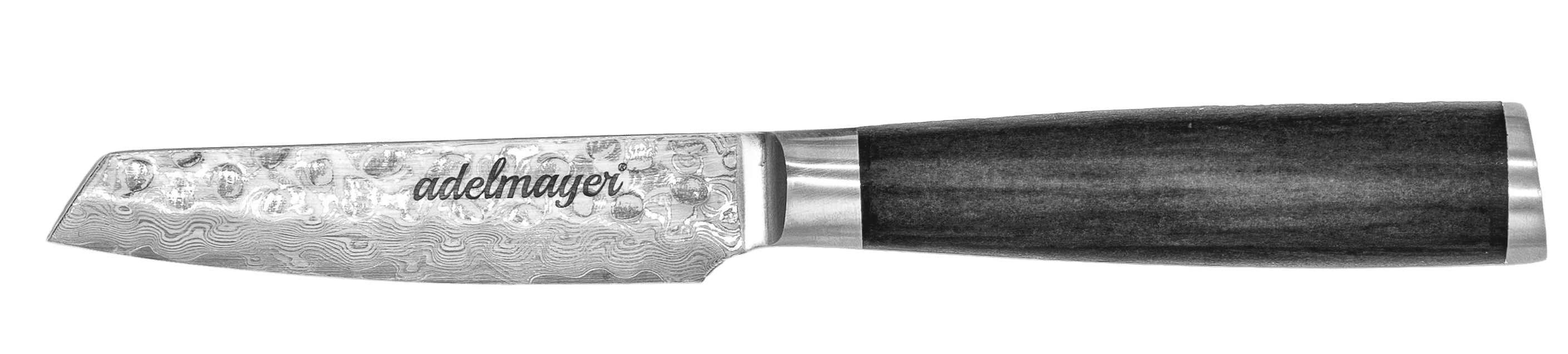 Damascus knife with wooden handle and brand name