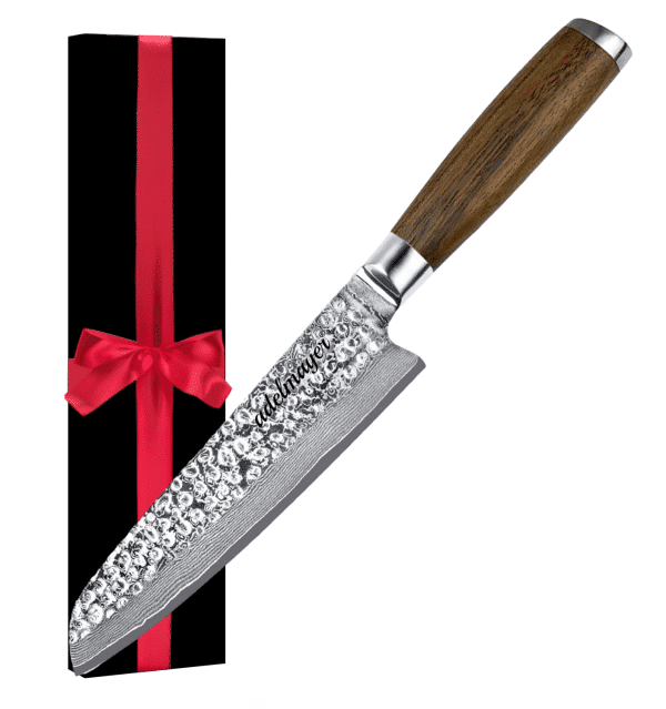 Verziertes Messer mit Holzgriff und Geschenkbox.
