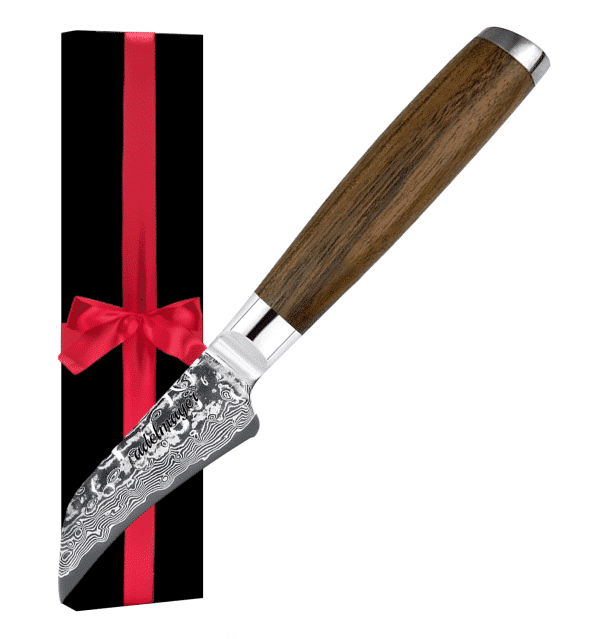 Damascus knife with wooden handle and gift box