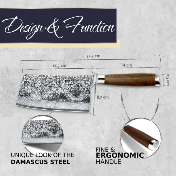 Elegant Damascus steel chef's knife design.