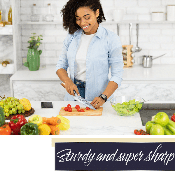 Woman slicing tomatoes in kitchen.