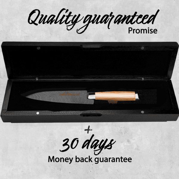 Chef's knife with quality guarantee and return policy.