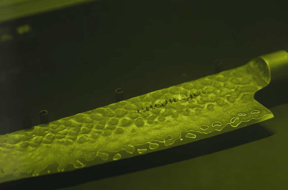 Grünes Licht durchleuchtet mikroskopische Strukturen.